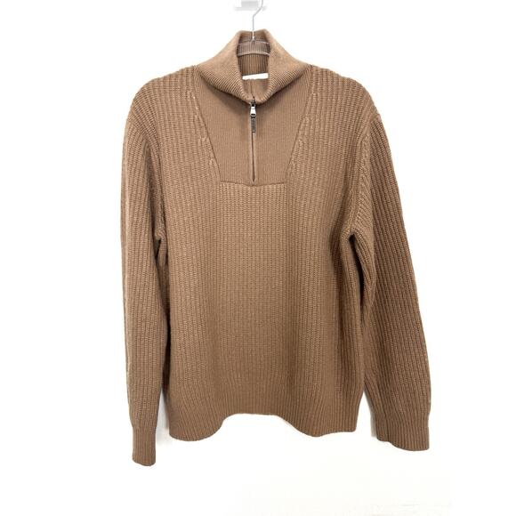 Vince Cashmere Wool Half-Zip Funnel Neck Sweater Womens Large Tan Soft Cozy Knit - Picture 2 of 10